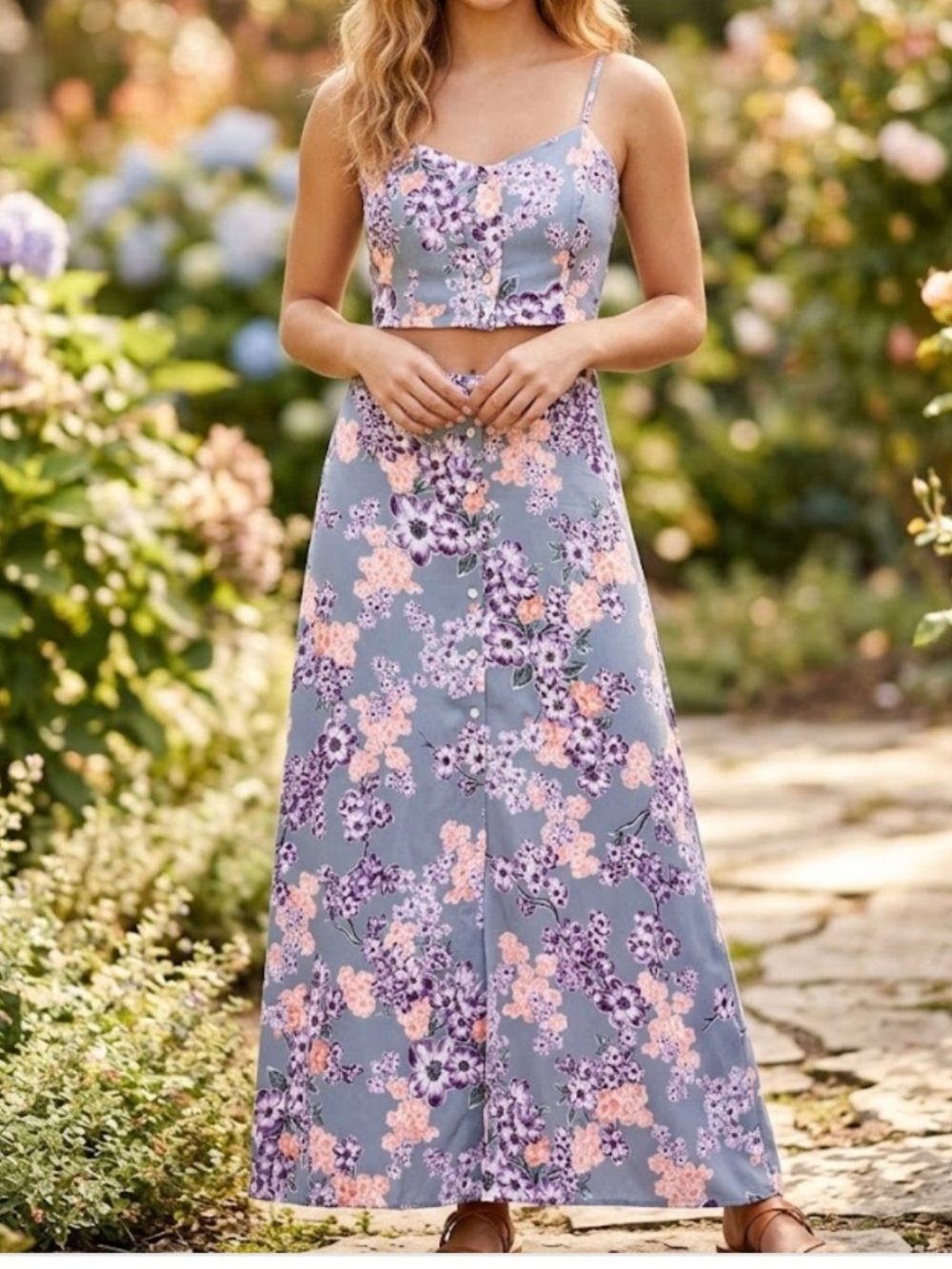 Gypsies & Moondust Gray and Purple Floral Matching Set size medium